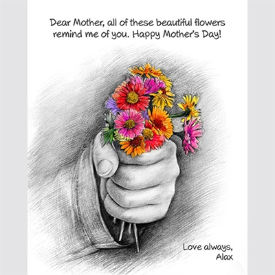 Pick Flowers for You Pencil Art Print with Custom Text,by myDaVinci - myDaVinci